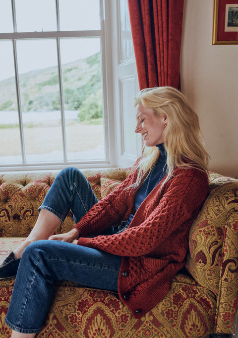 Merino wool, ladies cardigan, knitwear, made in Ireland, wool, Ireland, boyfriend, Buttoned cardigan, aran, cable knit, oat