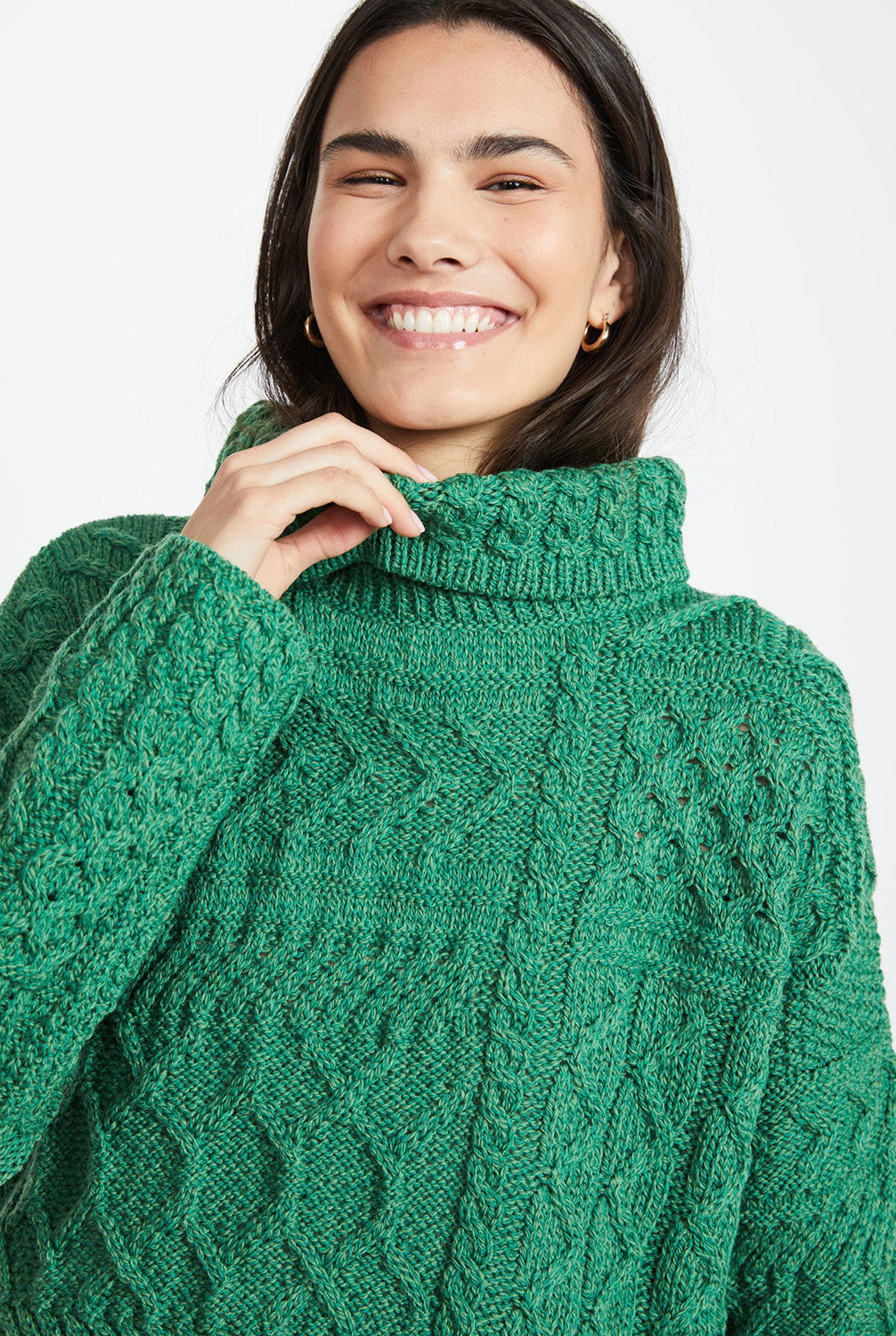 Skellig Ladies Oversized Aran Sweater Green