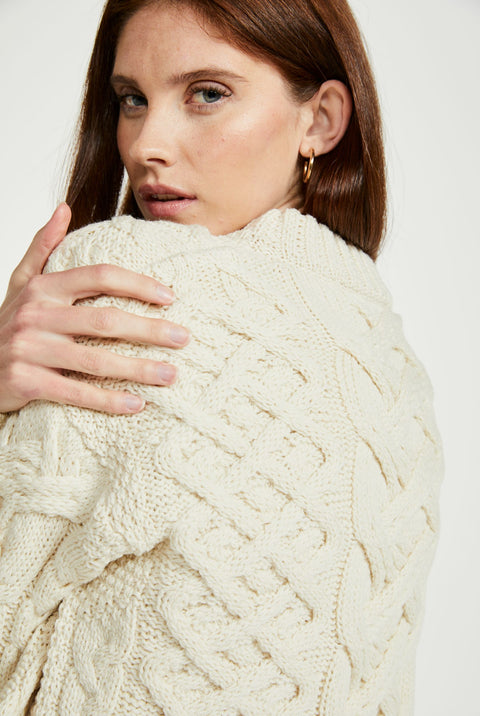 Dingle Damen Aran Trellis Pullover - Creme