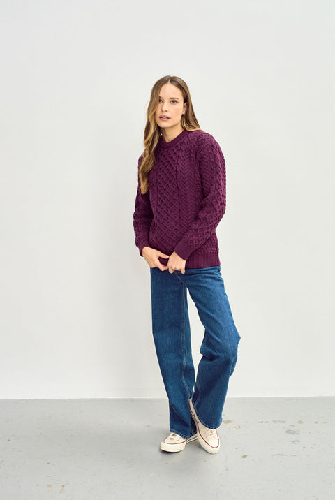 Inishmore Ladies Slim-Fit Aran Sweater - Berry