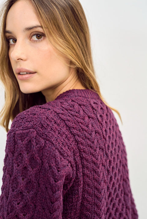 Inishmore Ladies Slim-Fit Aran Sweater - Berry