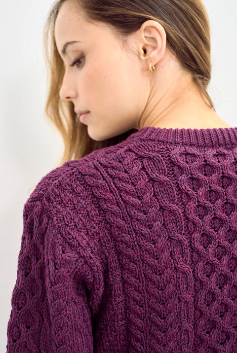 Inishmore Ladies Slim-Fit Aran Sweater - Berry