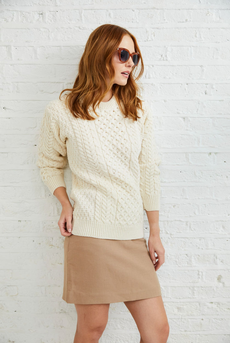 Inishmore Ladies Slim-Fit Aran Sweater - Cream