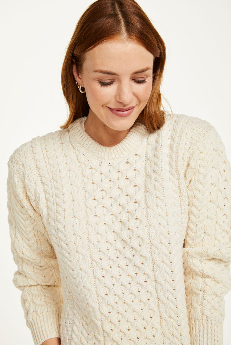Inishmore Ladies Slim-Fit Aran Sweater - Cream