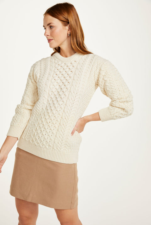 Inishmore Ladies Slim-Fit Aran Sweater -  Cream