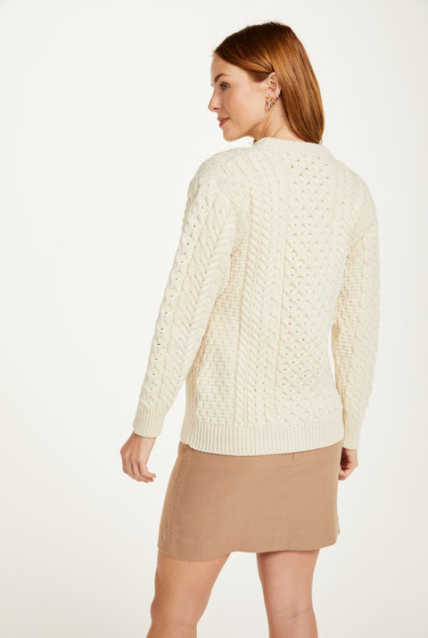 Inishmore Ladies Slim-Fit Aran Sweater -  Cream