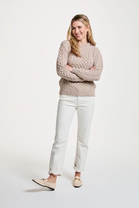 Inishmore Ladies Slim-Fit Aran Sweater - Oat