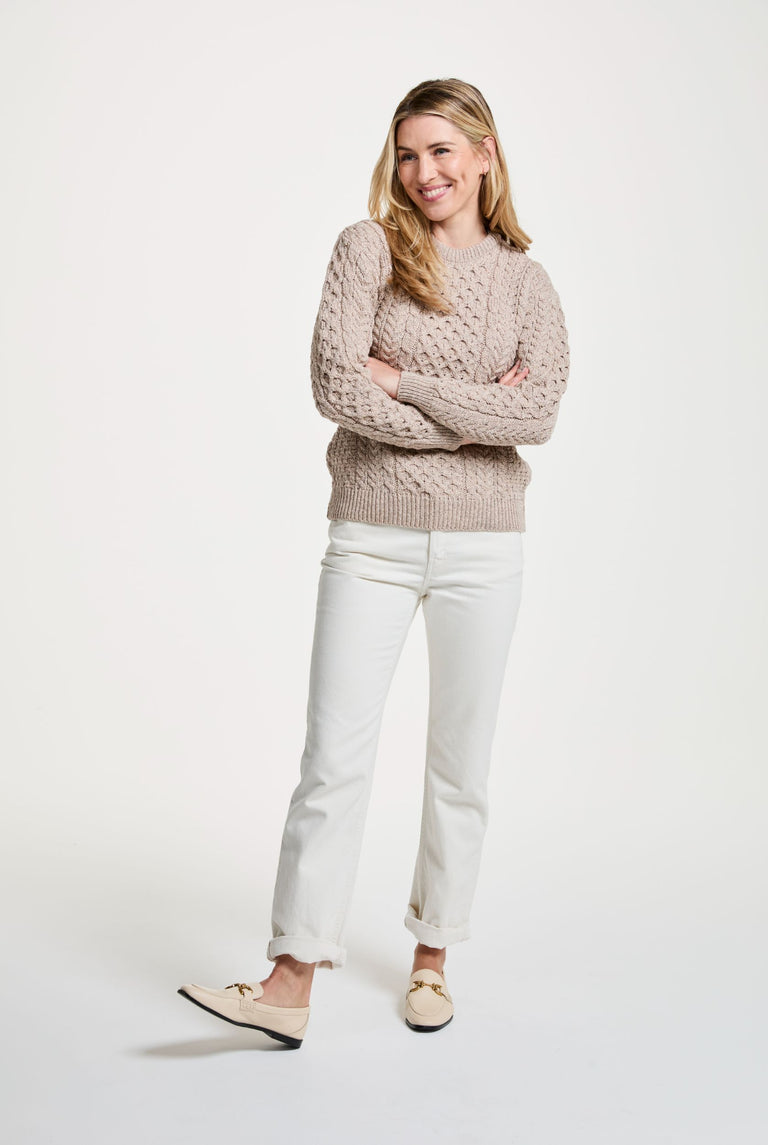 Inishmore Slim-Fit Aran-Pullover für Damen - Hafer