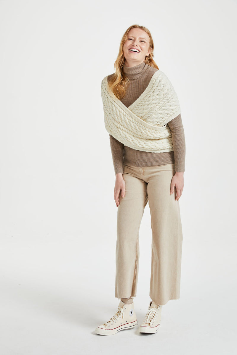 Merino wool wrap, aran wool, aran knit, wool, made in Ireland, knitwear, cream