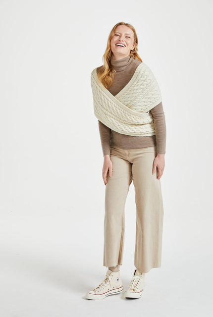 Merino wool wrap, aran wool, aran knit, wool, made in Ireland, knitwear, cream