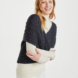 Corrib Crossover Merino Aran Wrap -  Grey