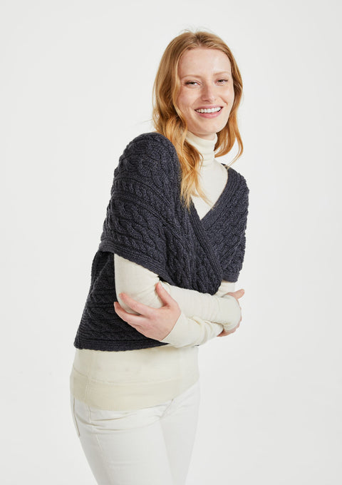 Merino wool wrap, aran wool, aran knit, wool, made in Ireland, knitwear, grey
