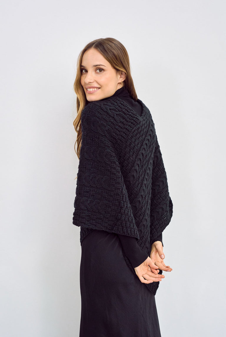 Glencar Damen Klassischer Aran-Poncho - Schwarz