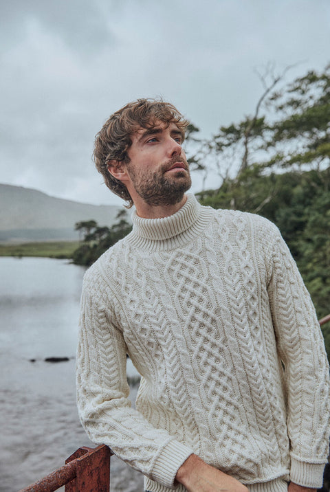 Irish Cable Knit Wool Aran Sweater for Men