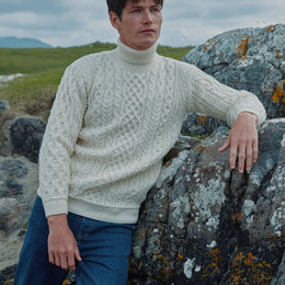 Pull à col polo Aran pour homme Kylemore - Crème