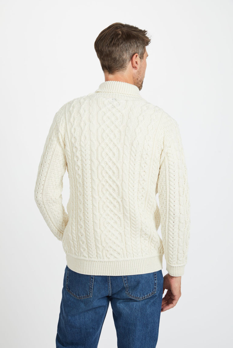 Kylemore Mens Aran Polo Neck Sweater - Cream