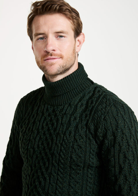 Merino wool jumper, men's sweater, made in Ireland, knitwear, aran, Irish sweater, cable knit, polo neck