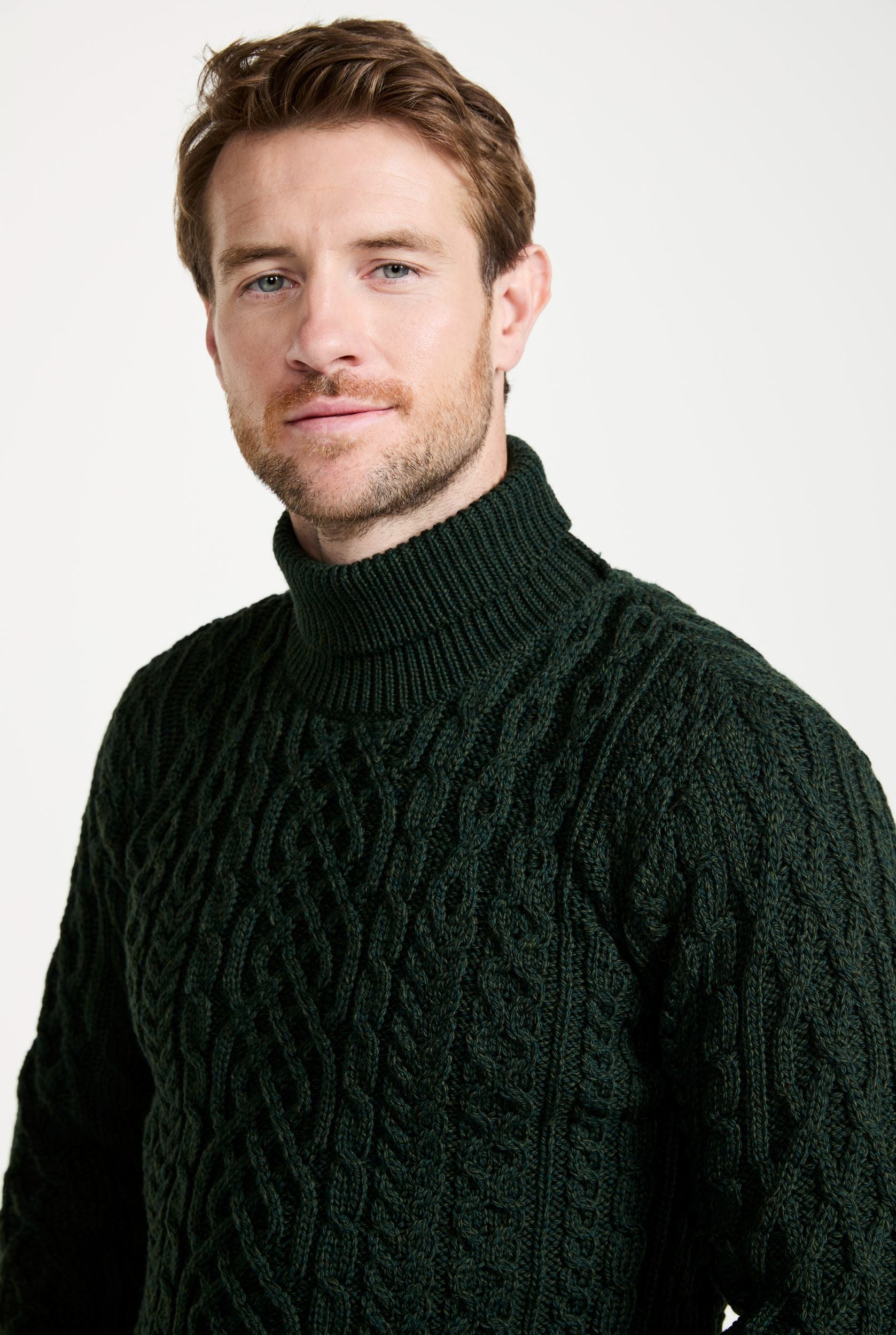 Kylemore Mens Aran Polo Neck Sweater Green1