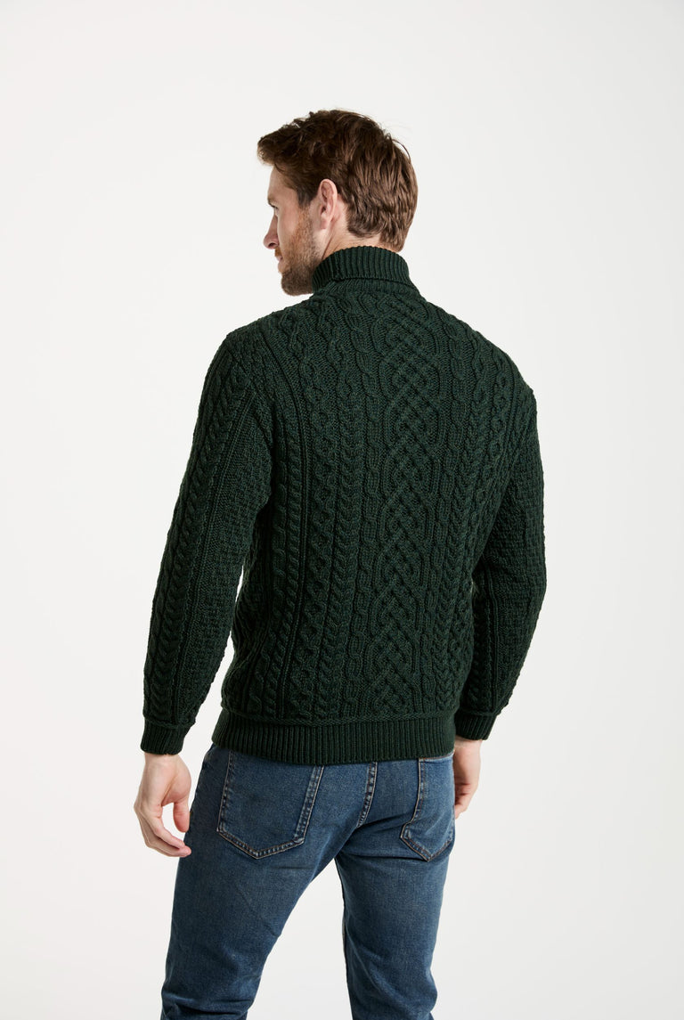 Kylemore Mens Aran Polo Neck Sweater - Green