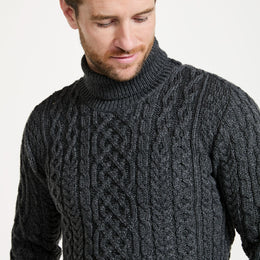 Kylemore Pull à col polo Aran pour homme - Gris