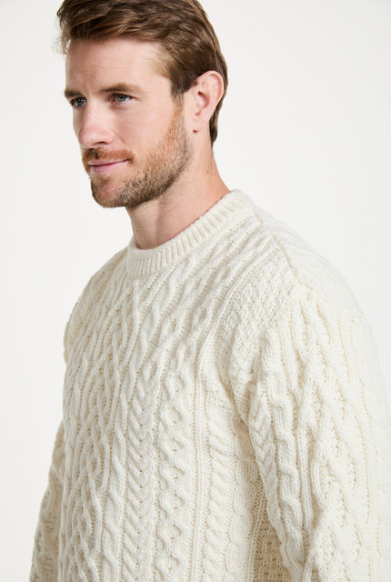 Merino wool jumper, men's sweater, made in Ireland, knitwear, men's jumper, aran, crew neck sweater, Irish sweater, cream