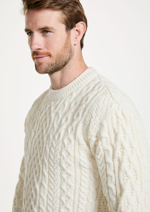 Merino wool jumper, men's sweater, made in Ireland, knitwear, men's jumper, aran, crew neck sweater, Irish sweater, cream