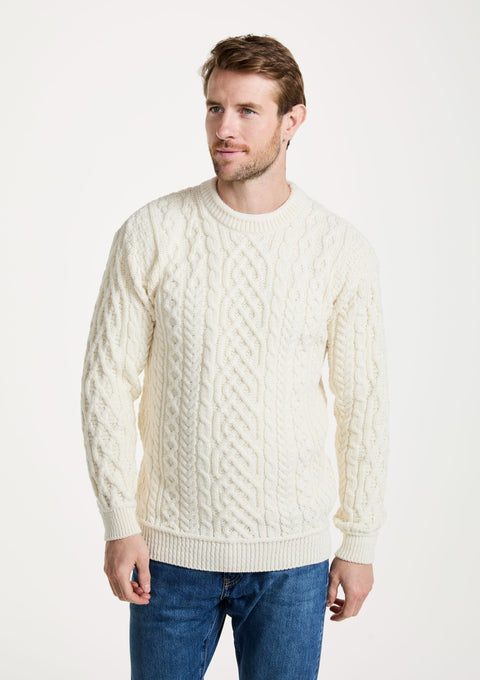 Merino wool jumper, men's sweater, made in Ireland, knitwear, men's jumper, aran, crew neck sweater, Irish sweater, cream