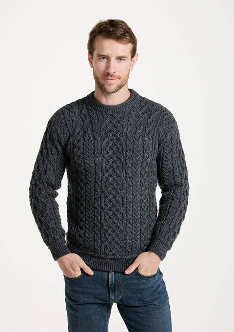 Merino wool jumper, men's sweater, made in Ireland, knitwear, men's grey sweater, aran, crew neck sweater, Ireland sweater