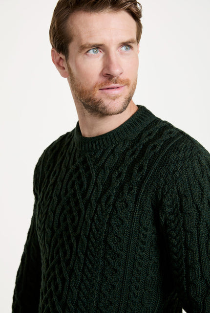 Merino wool jumper, men's sweater, made in Ireland, knitwear, aran, crew neck sweater, Irish sweater, green, Pullover, wool jumper