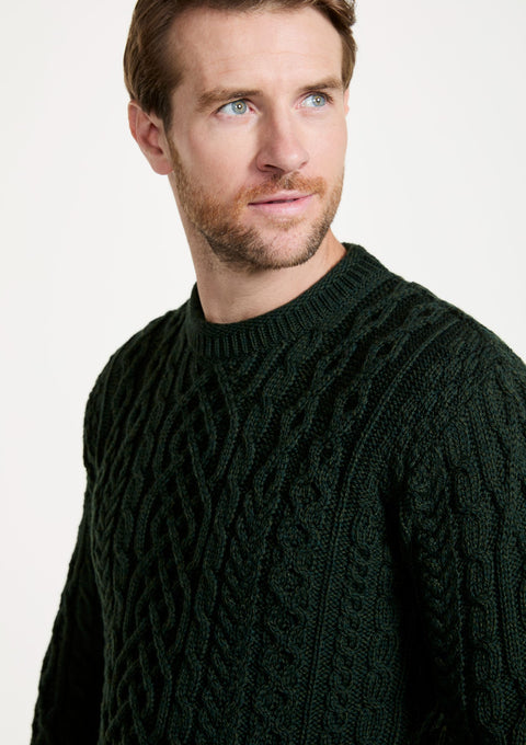 Merino wool jumper, men's sweater, made in Ireland, knitwear, aran, crew neck sweater, Irish sweater, green, Pullover, wool jumper