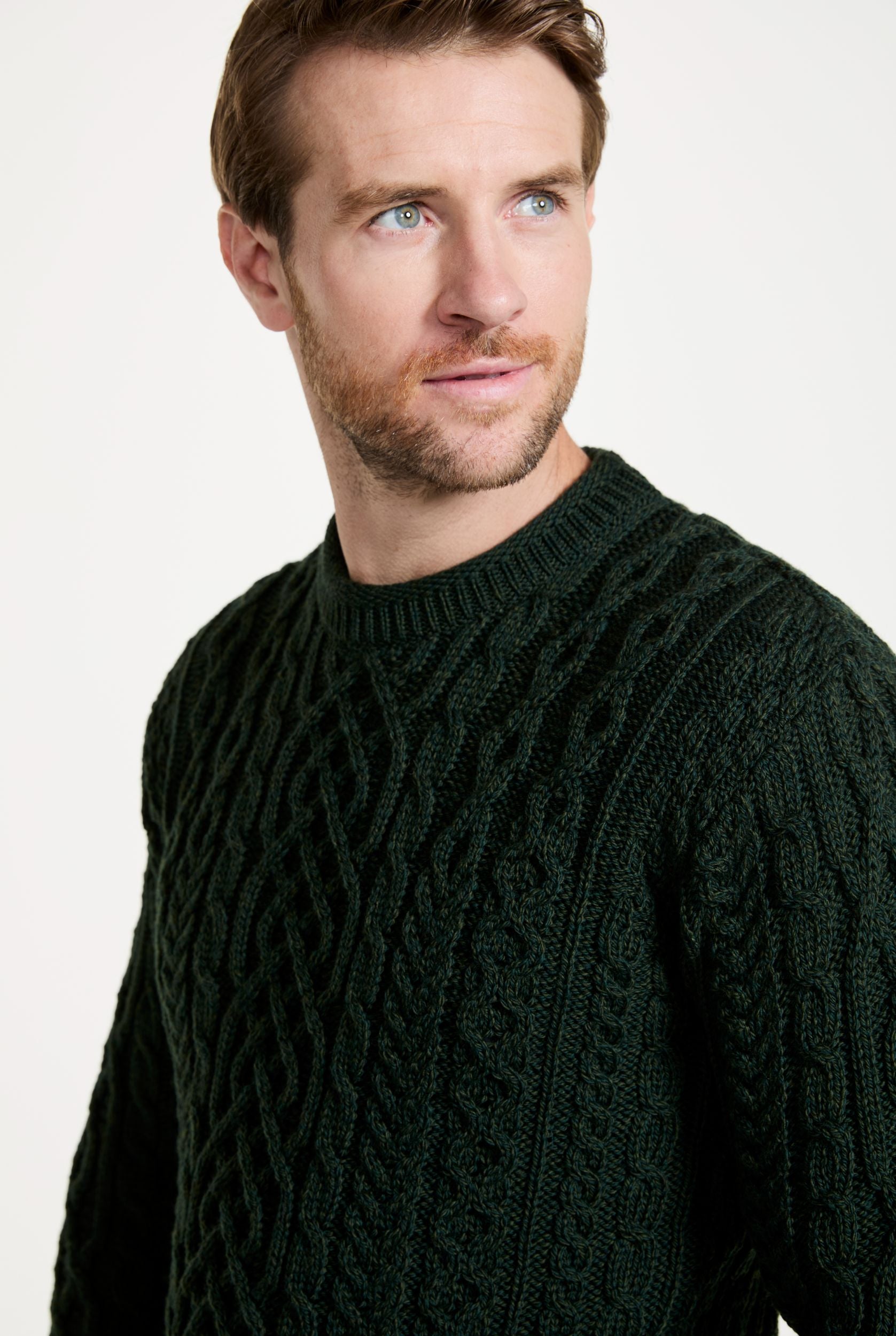 Mens Aran Wool Sweater | Green | Aran Woollen Mills Mens Aran Wool Sweater | Green | Aran Woollen Mills