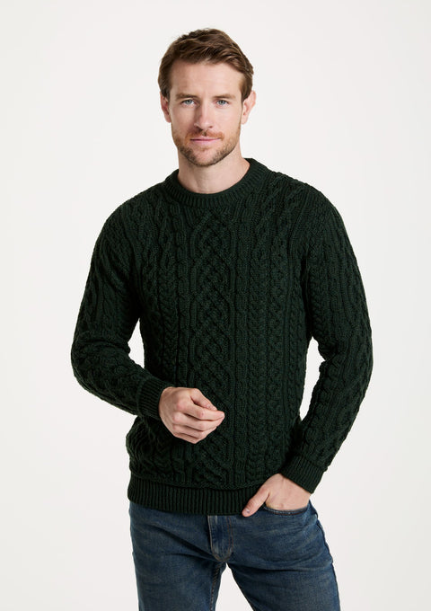 Merino wool jumper, men's sweater, made in Ireland, knitwear, aran, crew neck sweater, Irish sweater, green, Pullover, wool jumper