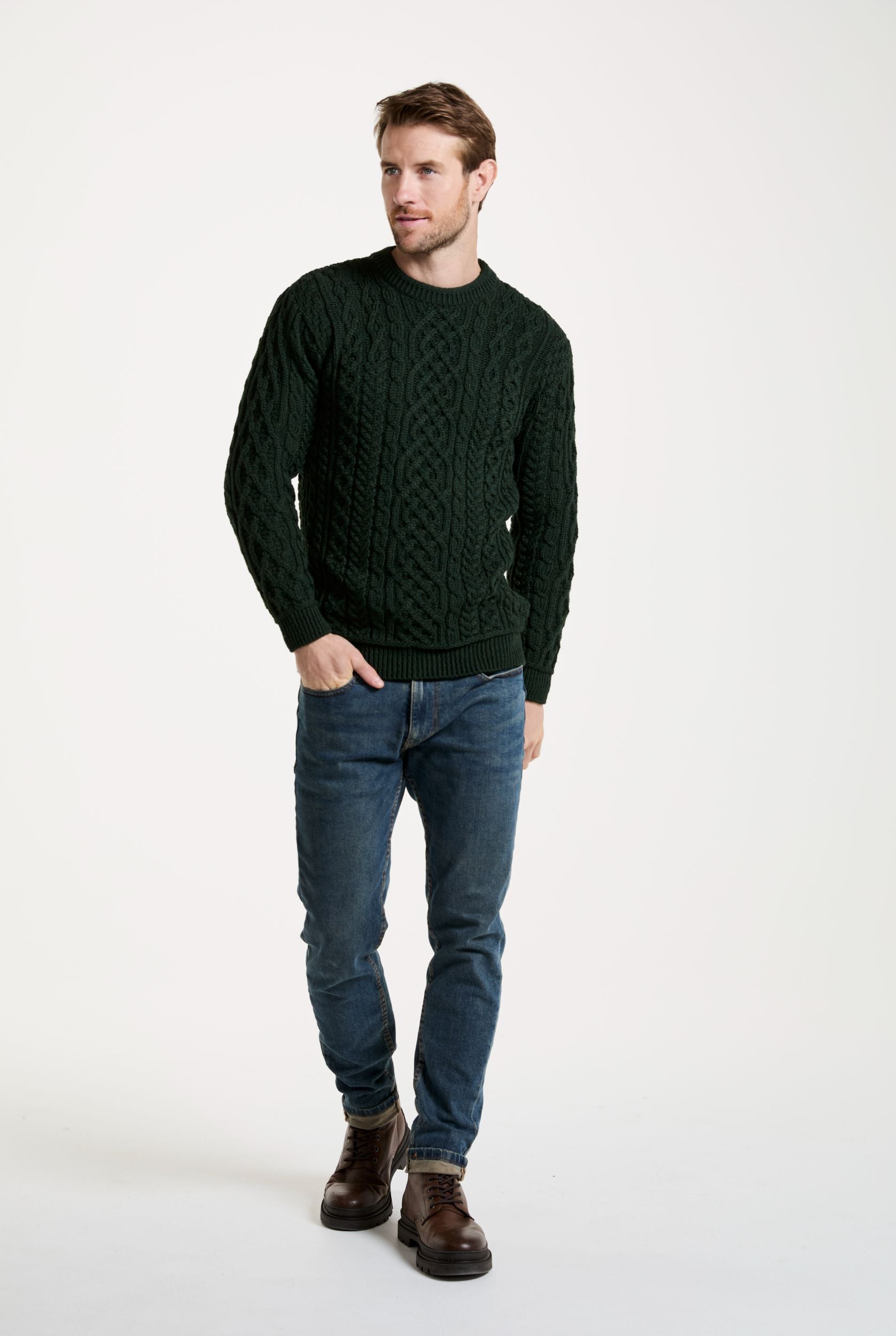 Inishturk Mens Aran Sweater - Emerald Green Inishturk Mens Aran Sweater - Emerald Green