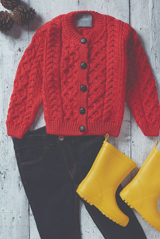 Fianna Traditional Children's Aran Cardigan - Coral