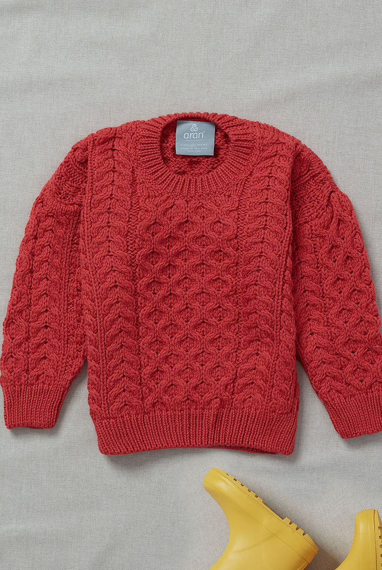 Lir Traditional Children's Aran Sweater - Coral