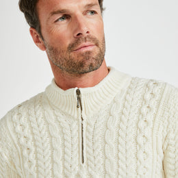 Lackaun Mens Half Aran Troyer with Zip - Cream