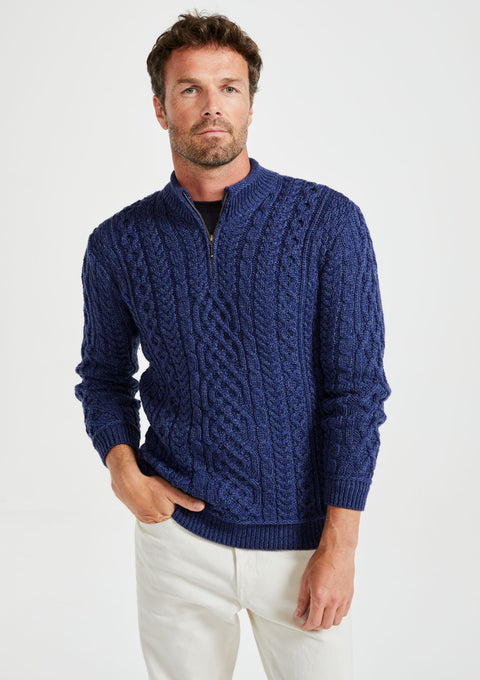 Merino wool jumper， Irish wool, Men's sweater, Navy sweater, cable knit, made in Ireland, knitwear,aran knit