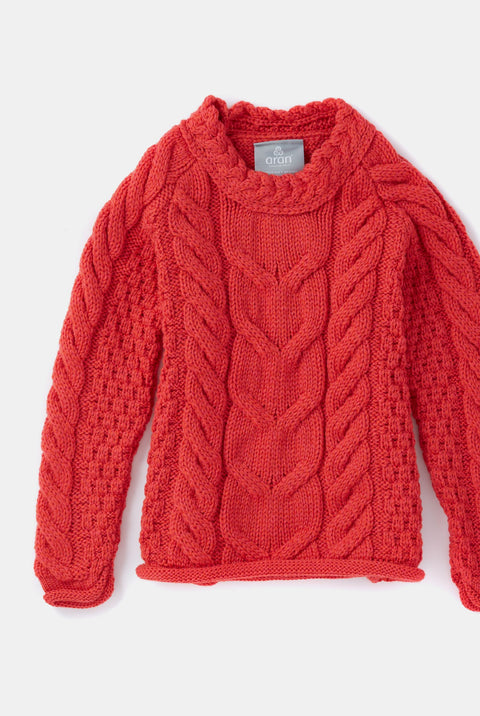 Pull torsadé pour enfant Listowel Óg - Rouge