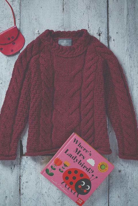 Listowel Óg Childrens Cable Sweater - Berry