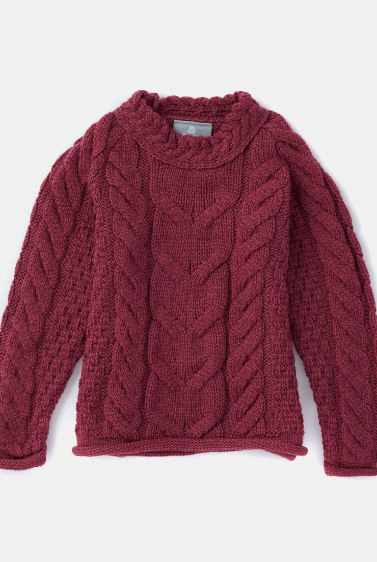 Listowel Óg Childrens Cable Sweater - Berry