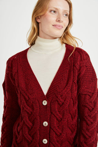 Downpatrick Ladies Aran Cardigan - Rua Red