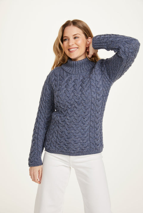 Knightstown Ladies Aran Crew Sweater - Denim