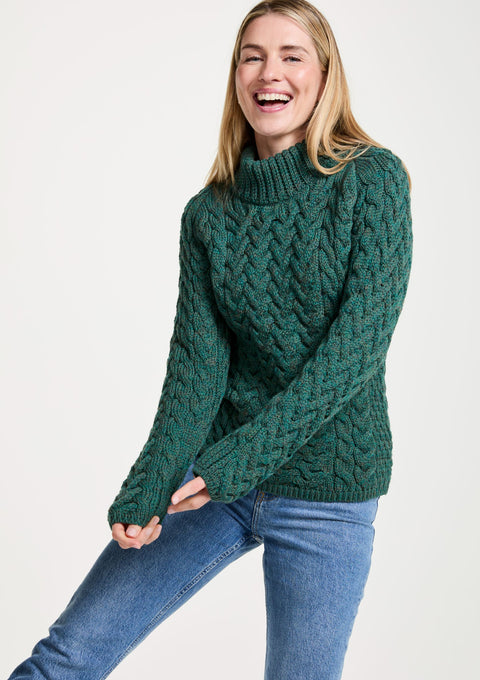 Merino wool, sweater, green jumper, cable knit, made in Ireland, Aran ladies sweater, knitwear, jumper