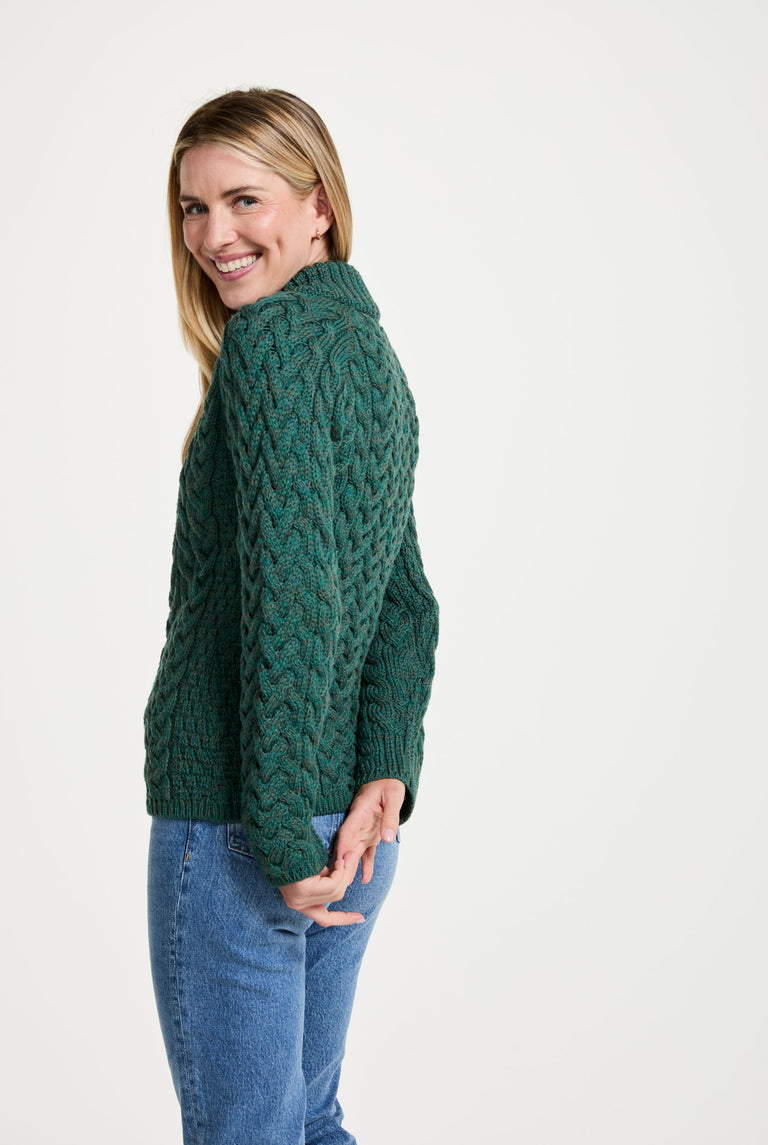 Knightstown Ladies Aran Crew Sweater - Green