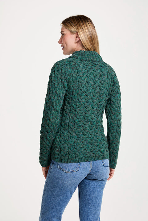 Knightstown Ladies Aran Crew Sweater - Green