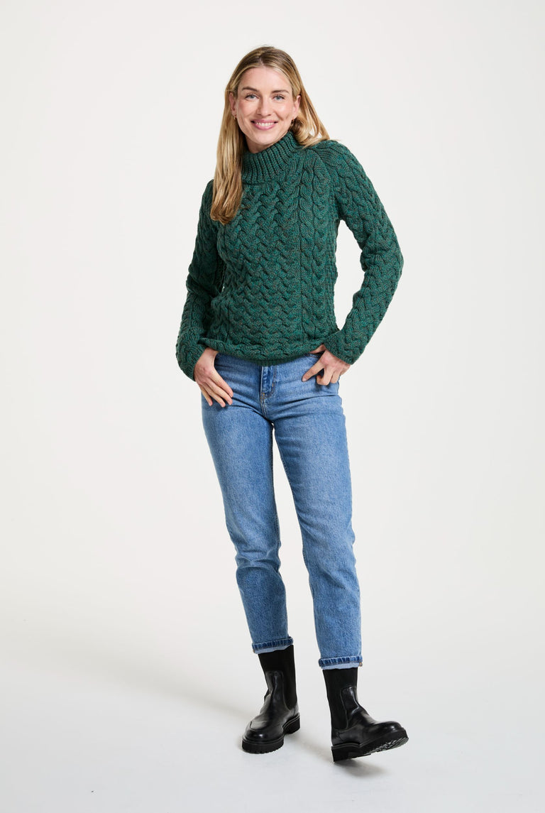 Knightstown Ladies Aran Crew Sweater - Green