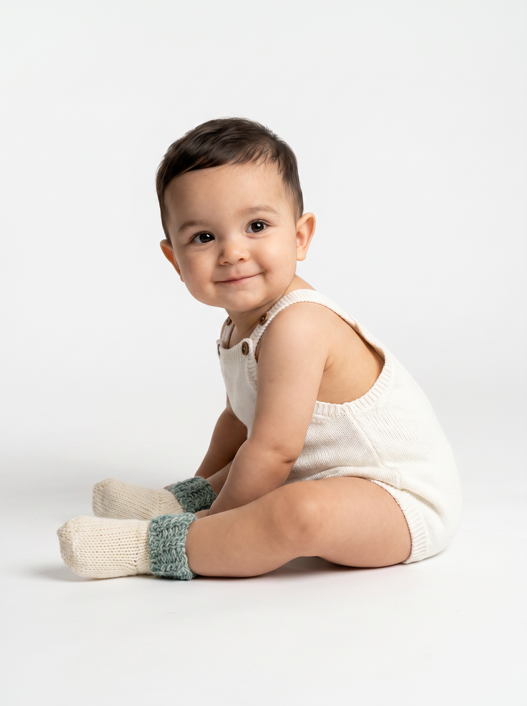 Trá Beag Baby Merino AranSock - Écume de mer