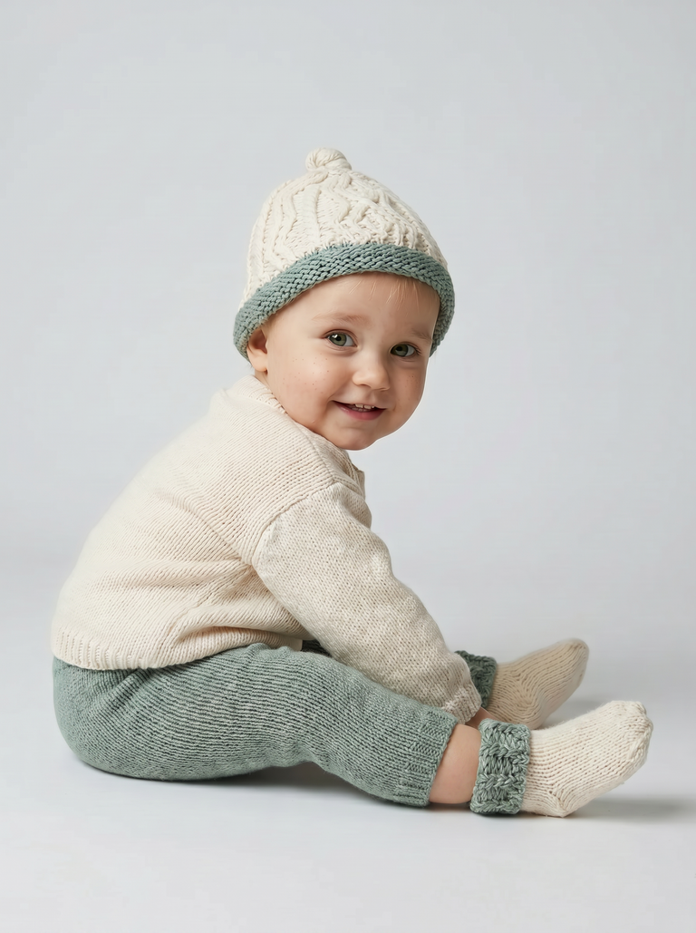 Trá Beag Baby Merino AranSock - Écume de mer