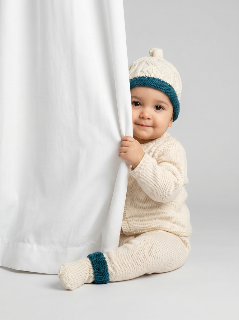 Chapeau Trá Beag Baby Aran - Sarcelle