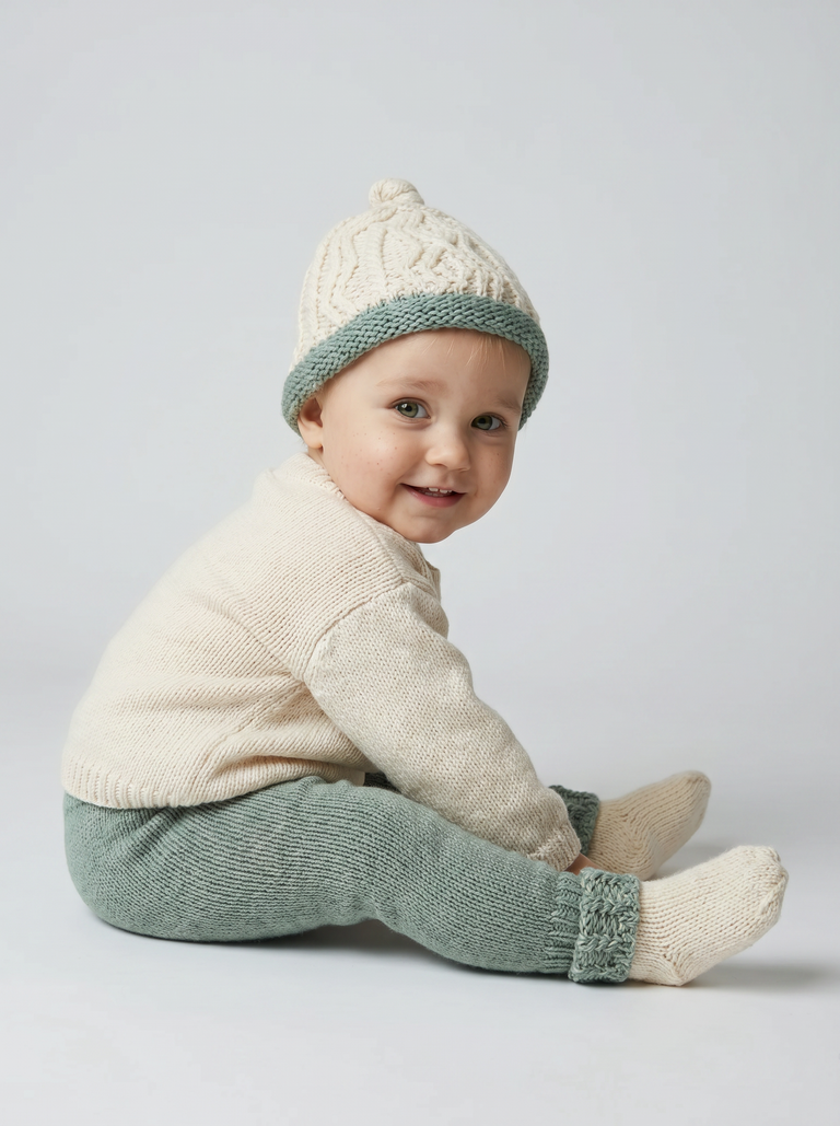 Chapeau Trá Beag Baby Merino Aran - Écume de mer